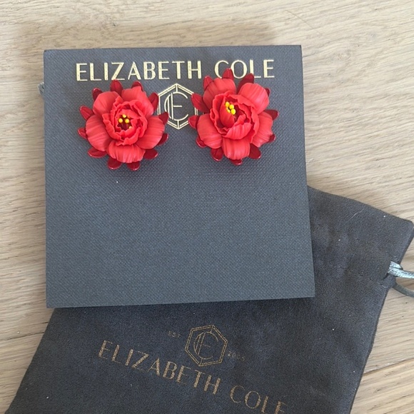 Elizabeth Cole Vibrant Red and Yellow Floral Pierced Earrings - never worn - Picture 1 of 6